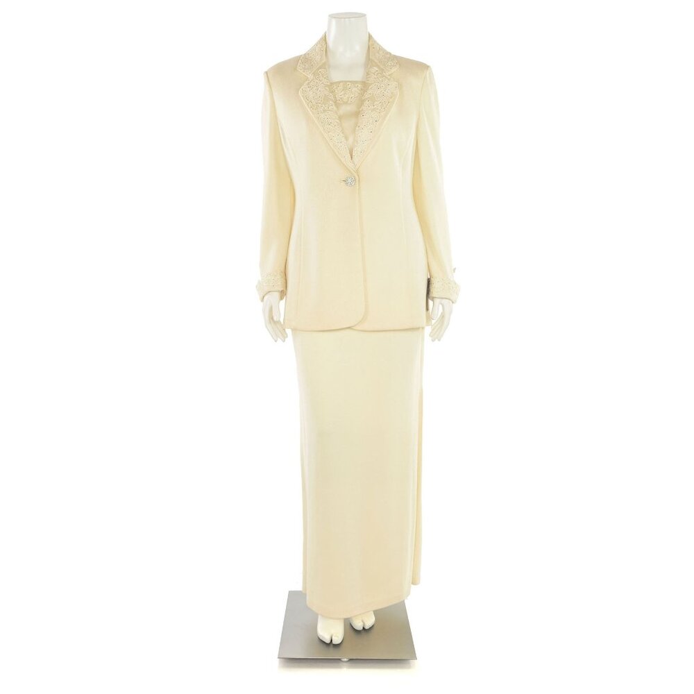 St. John Evening 2Pc Jacket & Long Skirt Suit in Cream sz 12